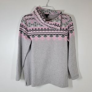 Talbots Gray Pink Snowflake Long Sleeve Sweater Women Size Medium Petite